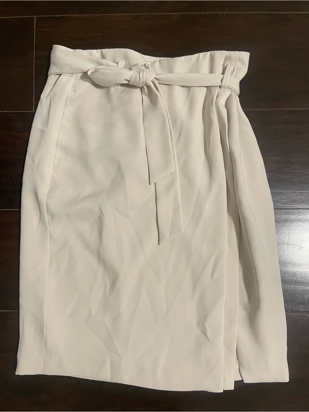 High-Waist Paperbag Tie Skirt in Cream Size 12